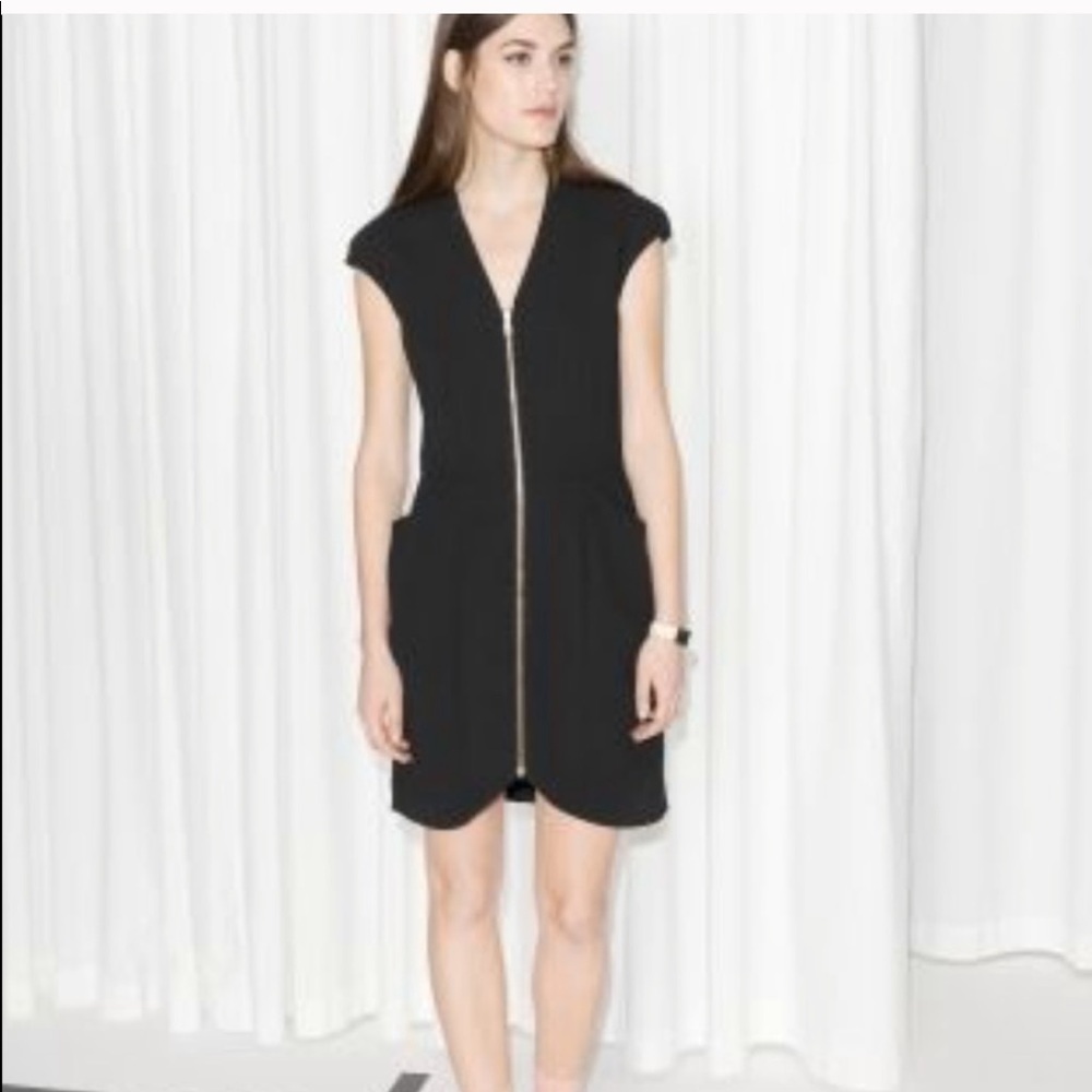 • & Other Stories • ZIP Front Mini Dress Black 8